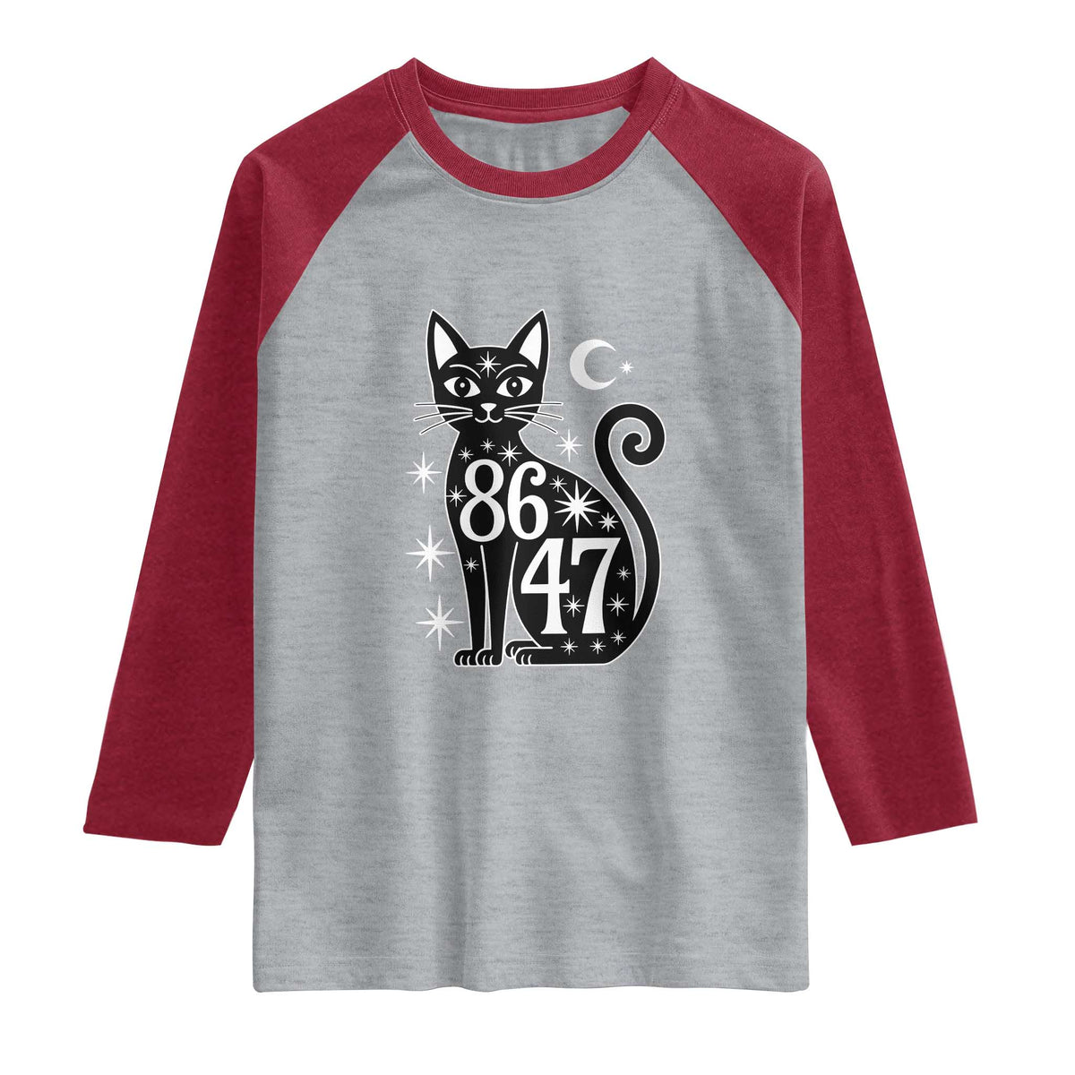 86 47 Celestial Black Cat Mystic Raglan Shirt Moon Stars Coded Political Satire