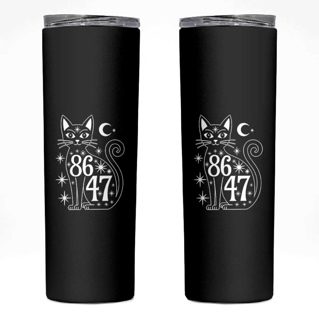 86 47 Celestial Black Cat Mystic Skinny Tumbler Moon Stars Coded Political Satire