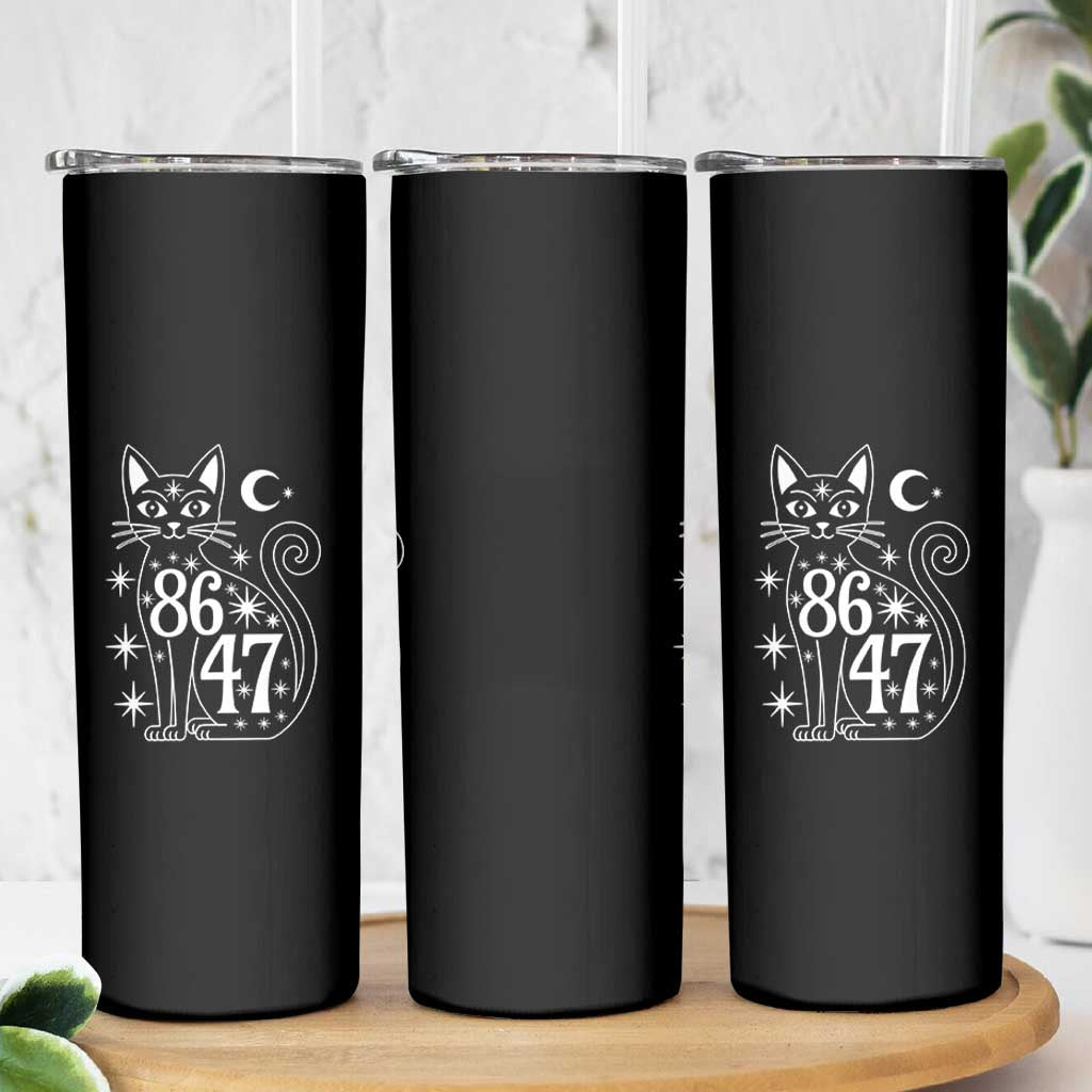 86 47 Celestial Black Cat Mystic Skinny Tumbler Moon Stars Coded Political Satire
