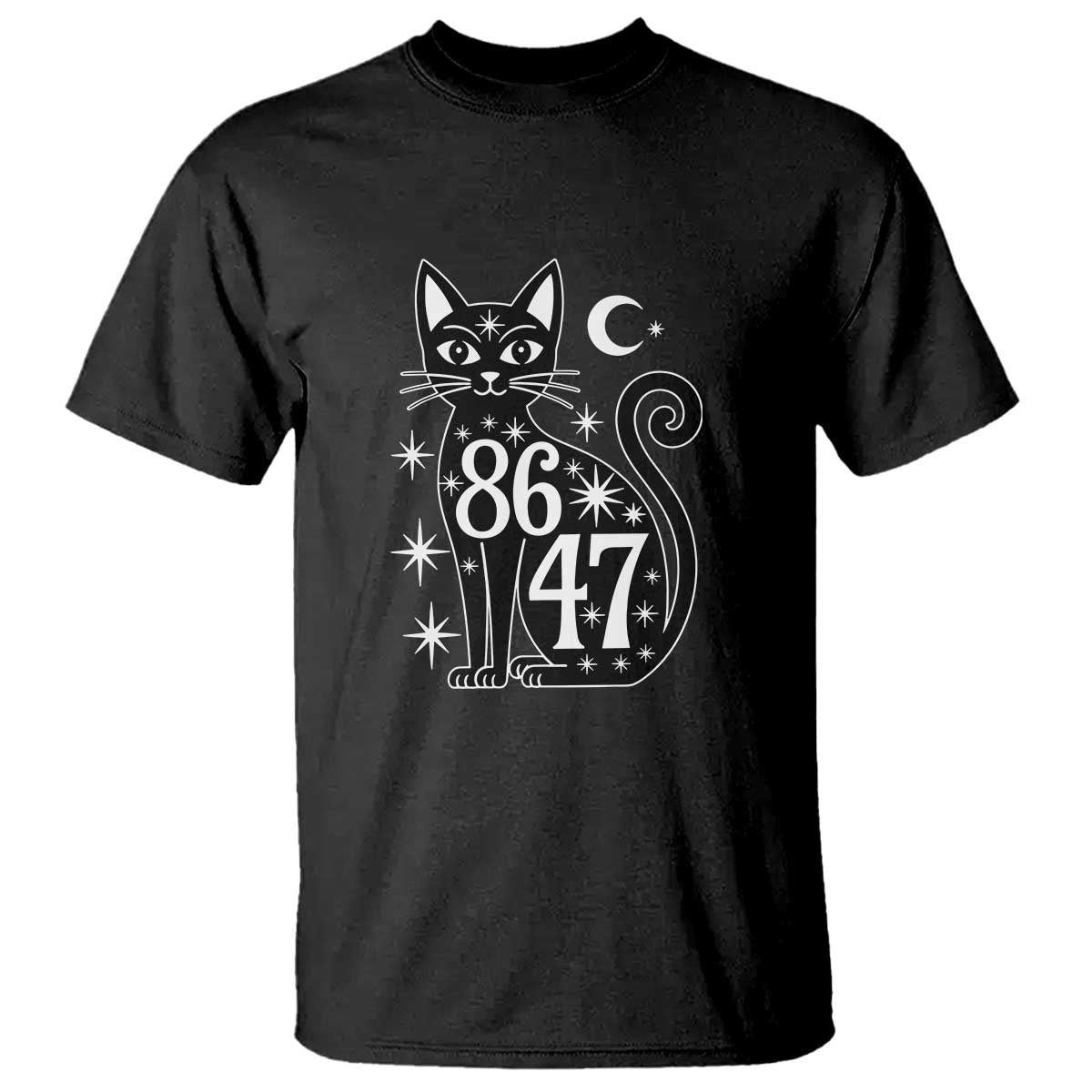 86 47 Celestial Black Cat Mystic T Shirt Moon Stars Coded Political Satire