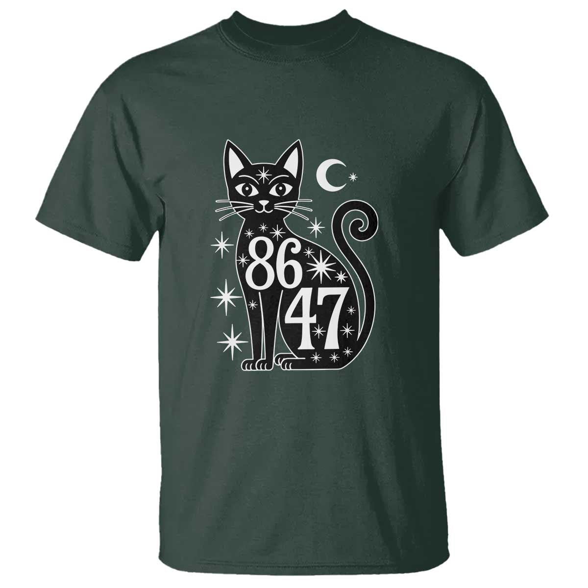 86 47 Celestial Black Cat Mystic T Shirt Moon Stars Coded Political Satire