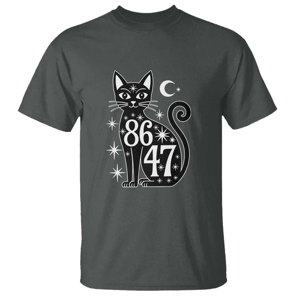 86 47 Celestial Black Cat Mystic T Shirt Moon Stars Coded Political Satire