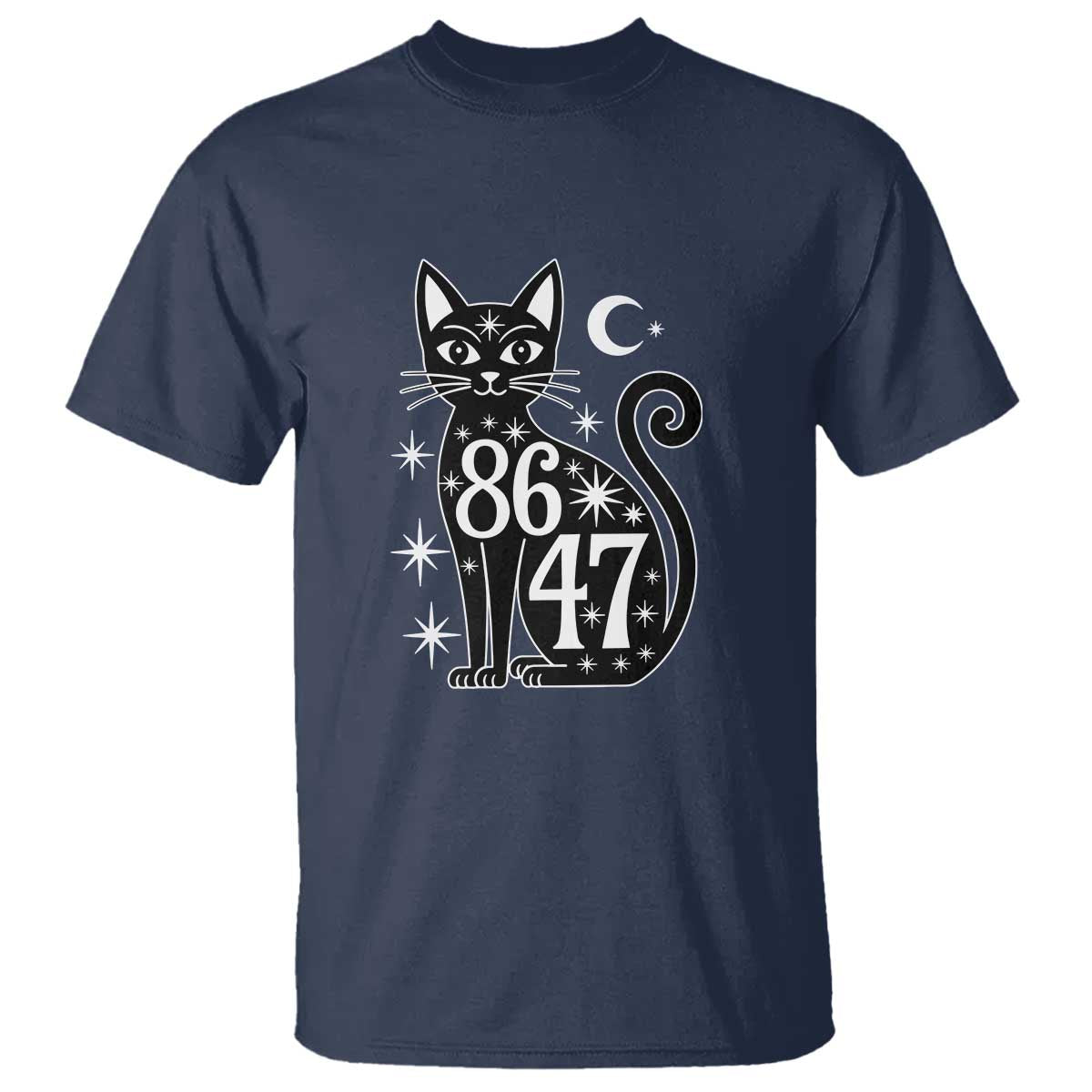86 47 Celestial Black Cat Mystic T Shirt Moon Stars Coded Political Satire