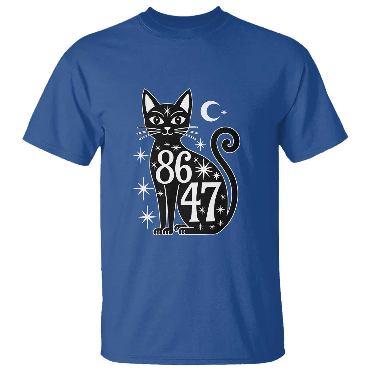 86 47 Celestial Black Cat Mystic T Shirt Moon Stars Coded Political Satire