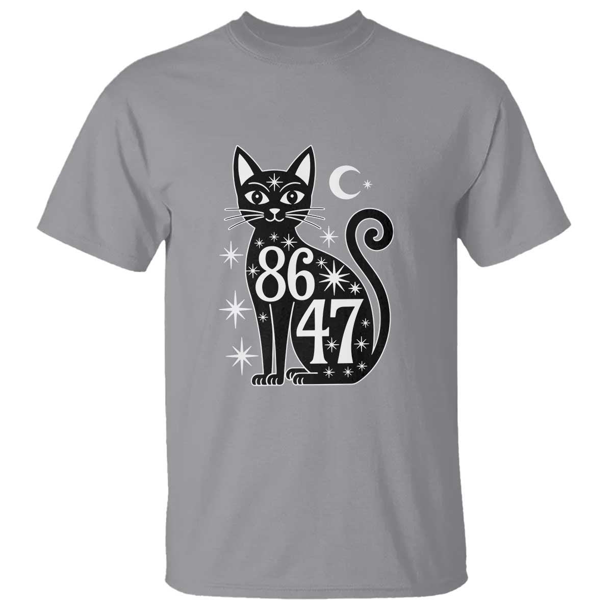 86 47 Celestial Black Cat Mystic T Shirt Moon Stars Coded Political Satire