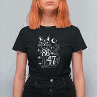 86 47 Celestial Black Cat Mystic T Shirt For Women Moon Stars Coded Political Satire