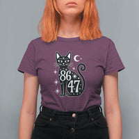 86 47 Celestial Black Cat Mystic T Shirt For Women Moon Stars Coded Political Satire