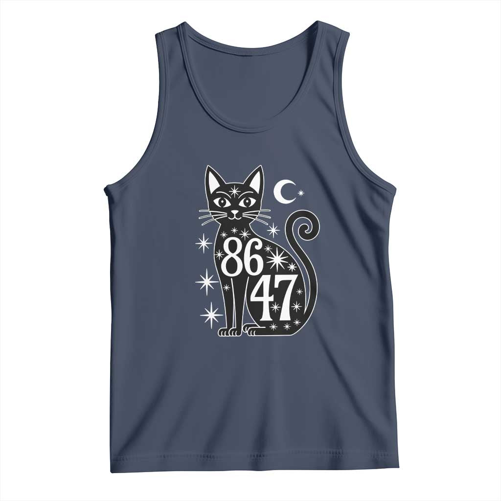 86 47 Celestial Black Cat Mystic Tank Top Moon Stars Coded Political Satire