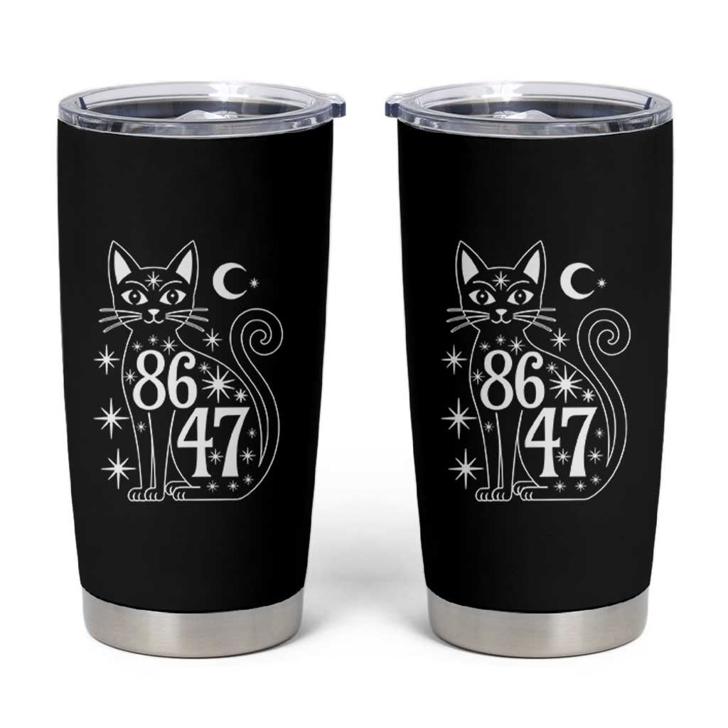 86 47 Celestial Black Cat Mystic Tumbler Cup Moon Stars Coded Political Satire
