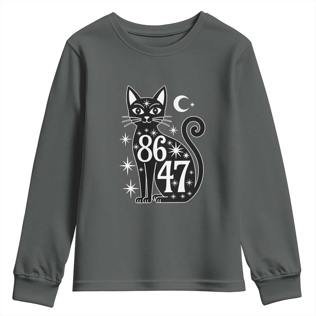 86 47 Celestial Black Cat Mystic Youth Sweatshirt Moon Stars Coded Political Satire
