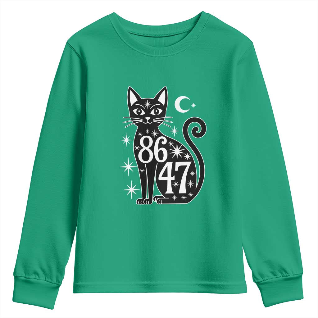 86 47 Celestial Black Cat Mystic Youth Sweatshirt Moon Stars Coded Political Satire