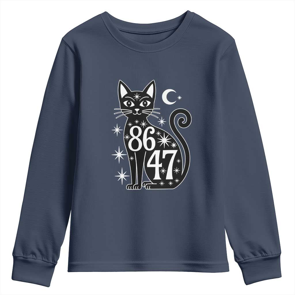 86 47 Celestial Black Cat Mystic Youth Sweatshirt Moon Stars Coded Political Satire