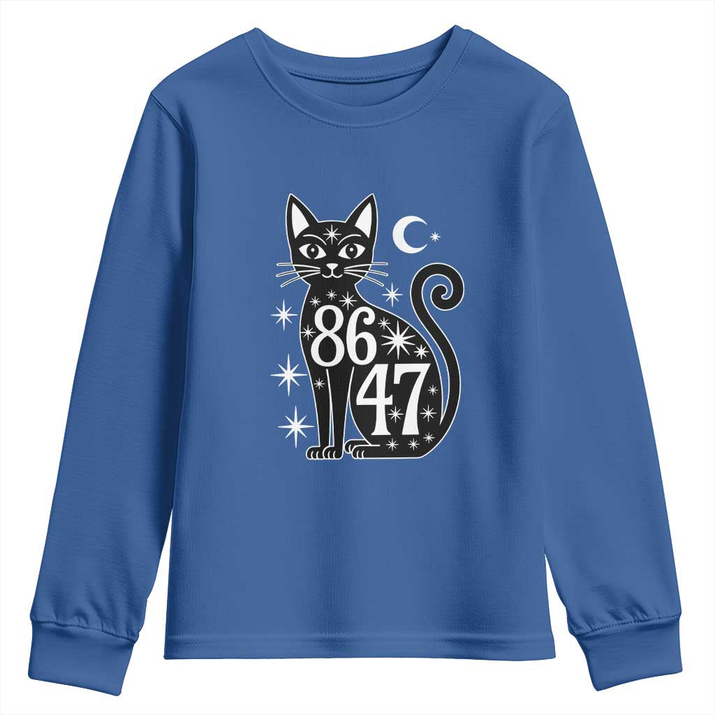 86 47 Celestial Black Cat Mystic Youth Sweatshirt Moon Stars Coded Political Satire