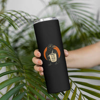 Is He Dead Yet Crow Holding Coffee Cup Skinny Tumbler Funny Dark Humor Political Satire