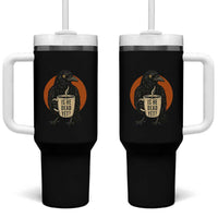 Is He Dead Yet Crow Holding Coffee Cup Tumbler With Handle Funny Dark Humor Political Satire