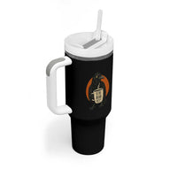 Is He Dead Yet Crow Holding Coffee Cup Tumbler With Handle Funny Dark Humor Political Satire