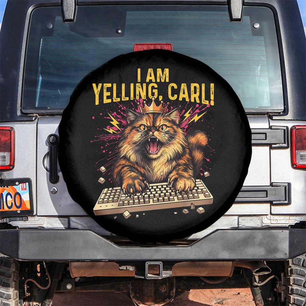 I Am Yelling Carl Graphic Spare Tire Cover Funny Angry Cat Typing Keyboard Comic Retro