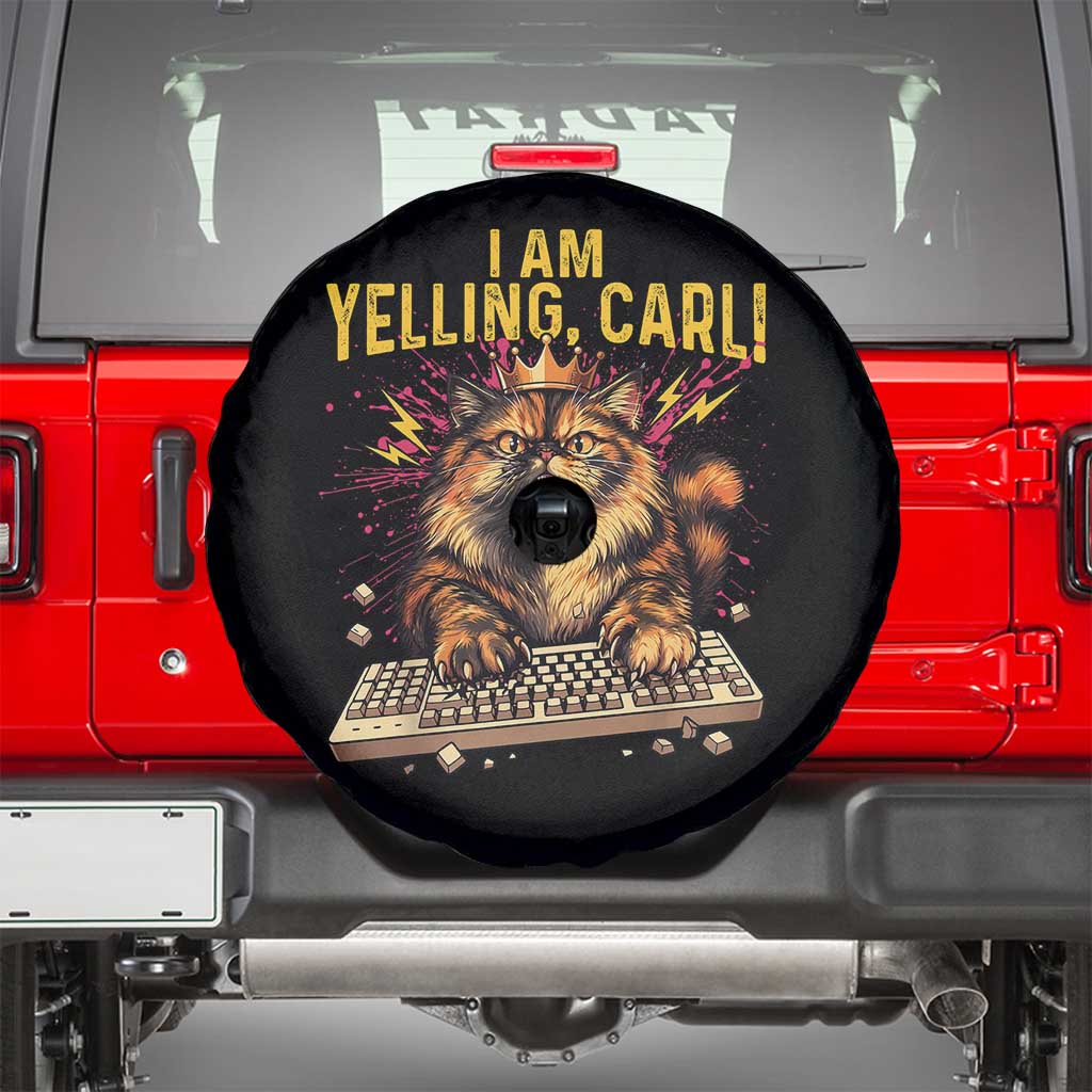 I Am Yelling Carl Graphic Spare Tire Cover Funny Angry Cat Typing Keyboard Comic Retro