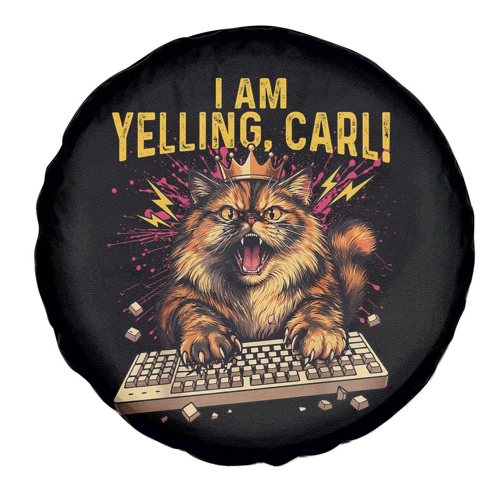 I Am Yelling Carl Graphic Spare Tire Cover Funny Angry Cat Typing Keyboard Comic Retro