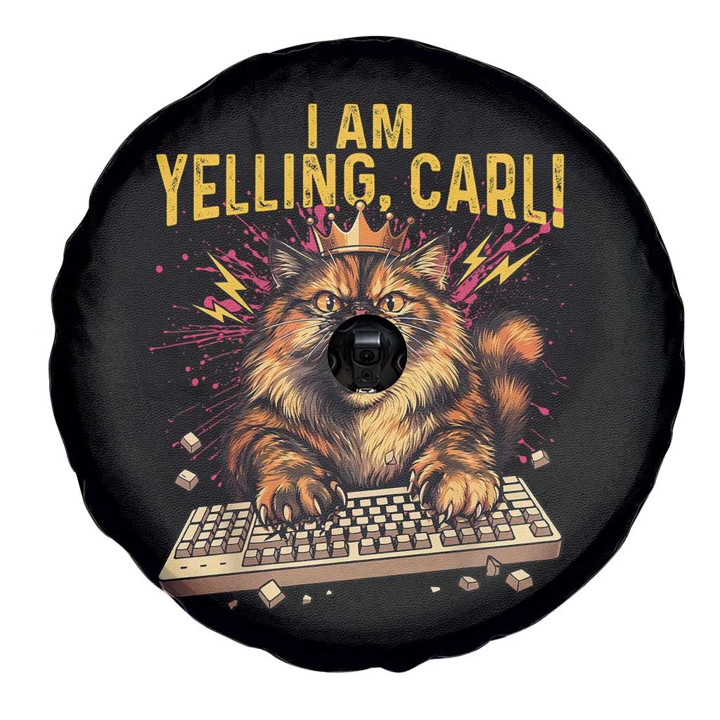 I Am Yelling Carl Graphic Spare Tire Cover Funny Angry Cat Typing Keyboard Comic Retro