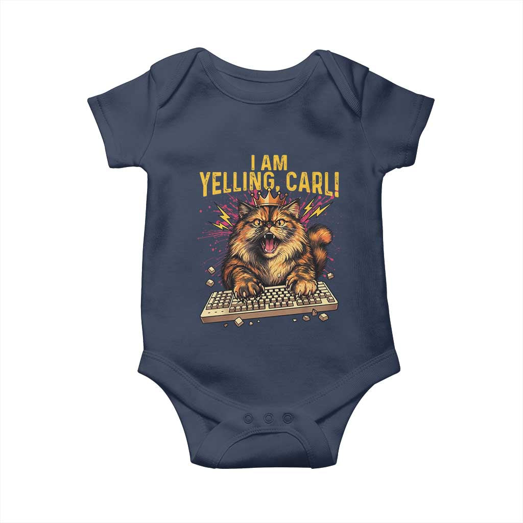 I Am Yelling Carl Graphic Baby Onesie Funny Angry Cat Typing Keyboard Comic Retro