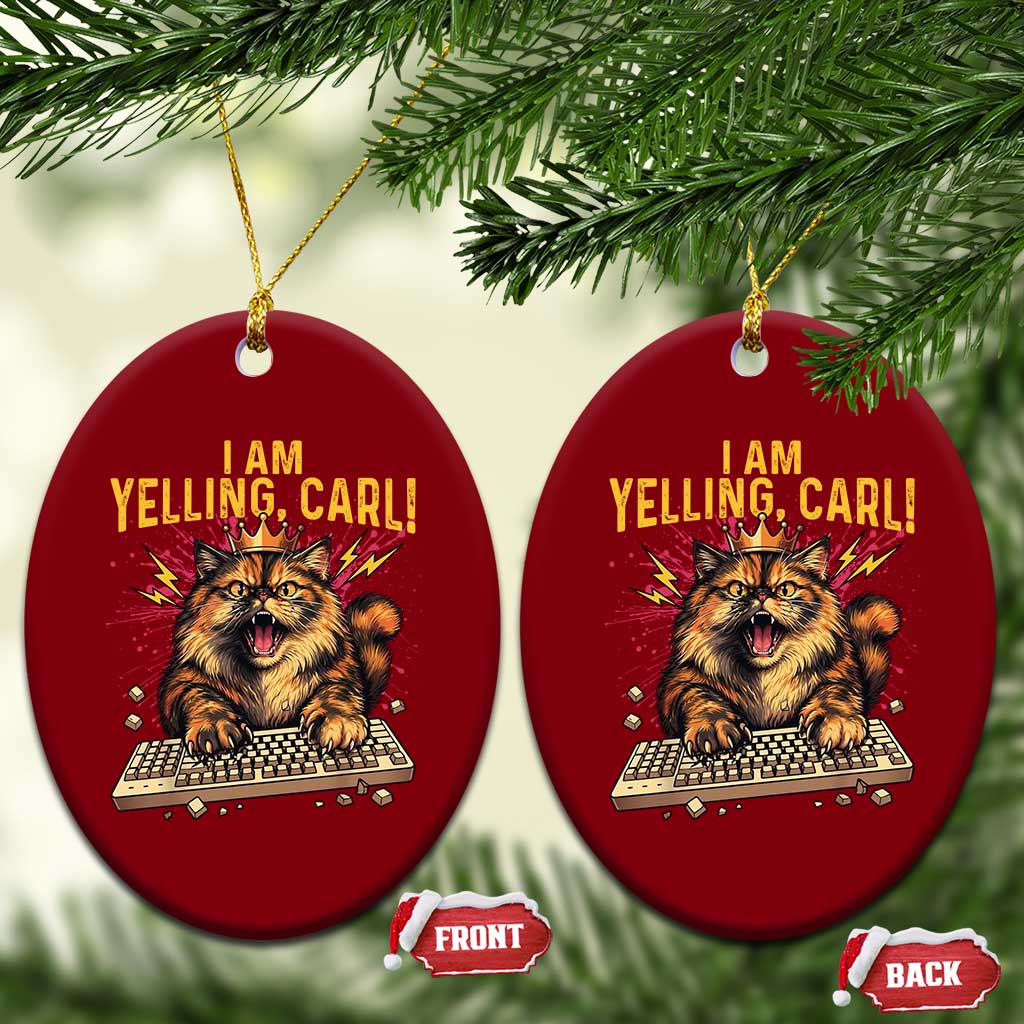 I Am Yelling Carl Graphic Ceramic Ornament Funny Angry Cat Typing Keyboard Comic Retro