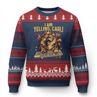 I Am Yelling Carl Graphic Ugly Christmas Sweater Funny Angry Cat Typing Keyboard Comic Retro