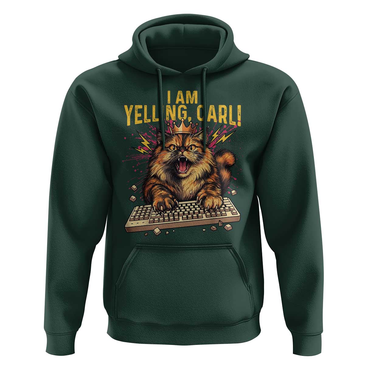I Am Yelling Carl Graphic Hoodie Funny Angry Cat Typing Keyboard Comic Retro