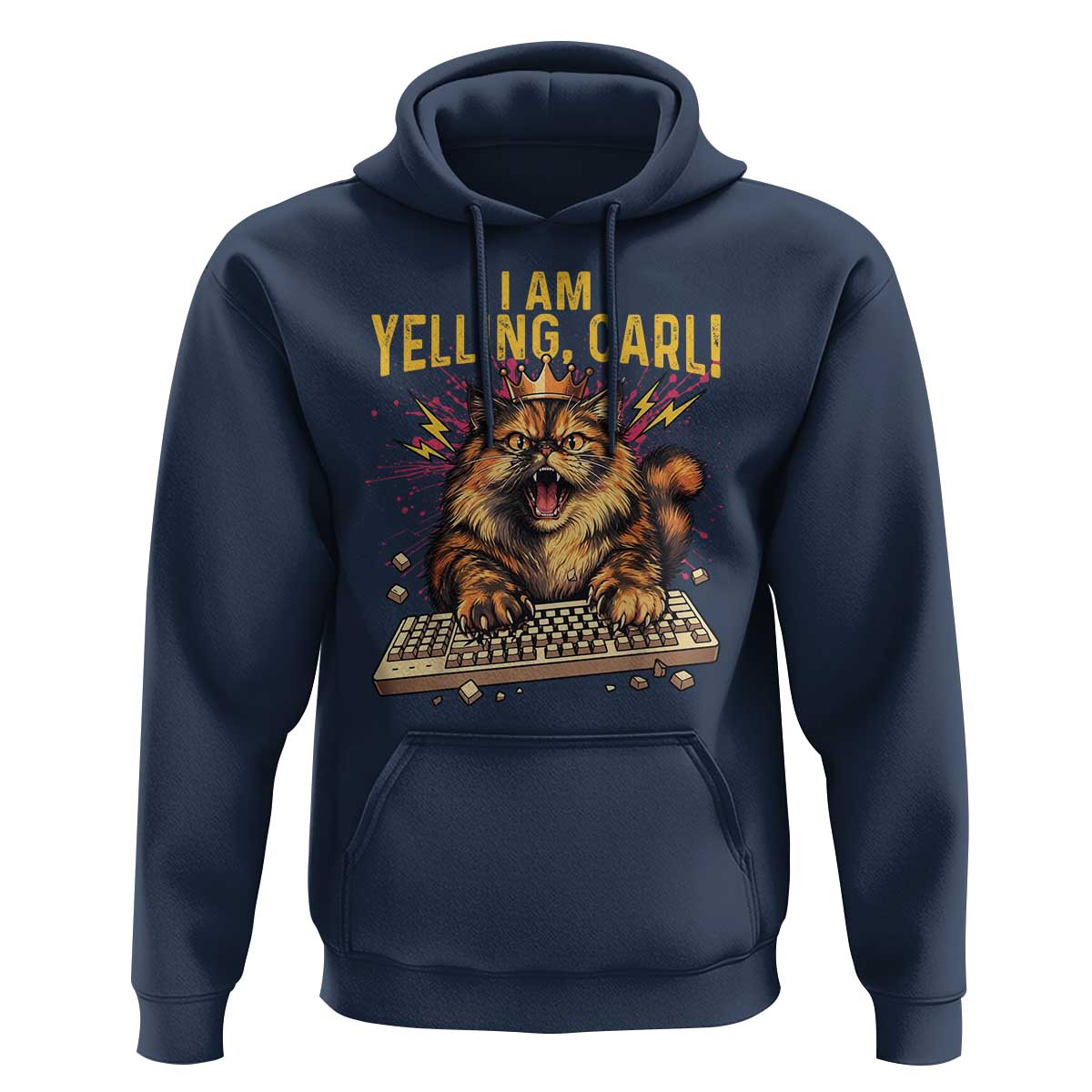 I Am Yelling Carl Graphic Hoodie Funny Angry Cat Typing Keyboard Comic Retro