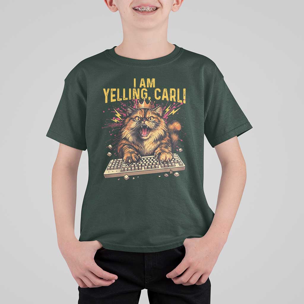 I Am Yelling Carl Graphic T Shirt For Kid Funny Angry Cat Typing Keyboard Comic Retro