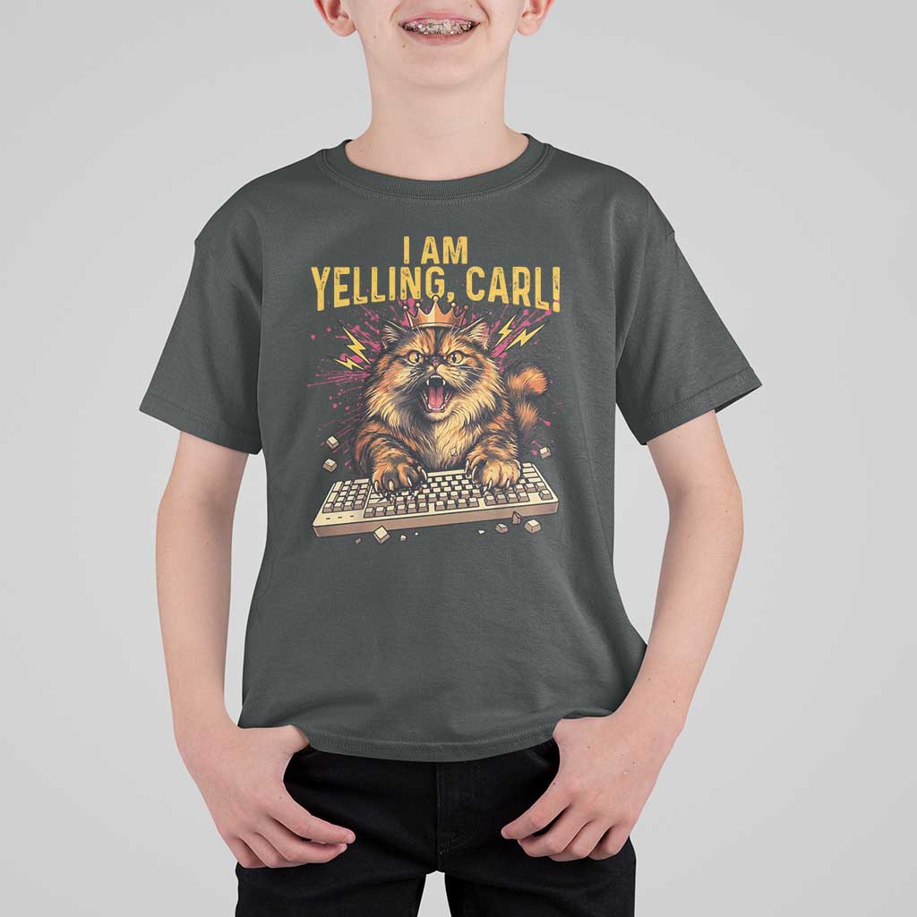 I Am Yelling Carl Graphic T Shirt For Kid Funny Angry Cat Typing Keyboard Comic Retro