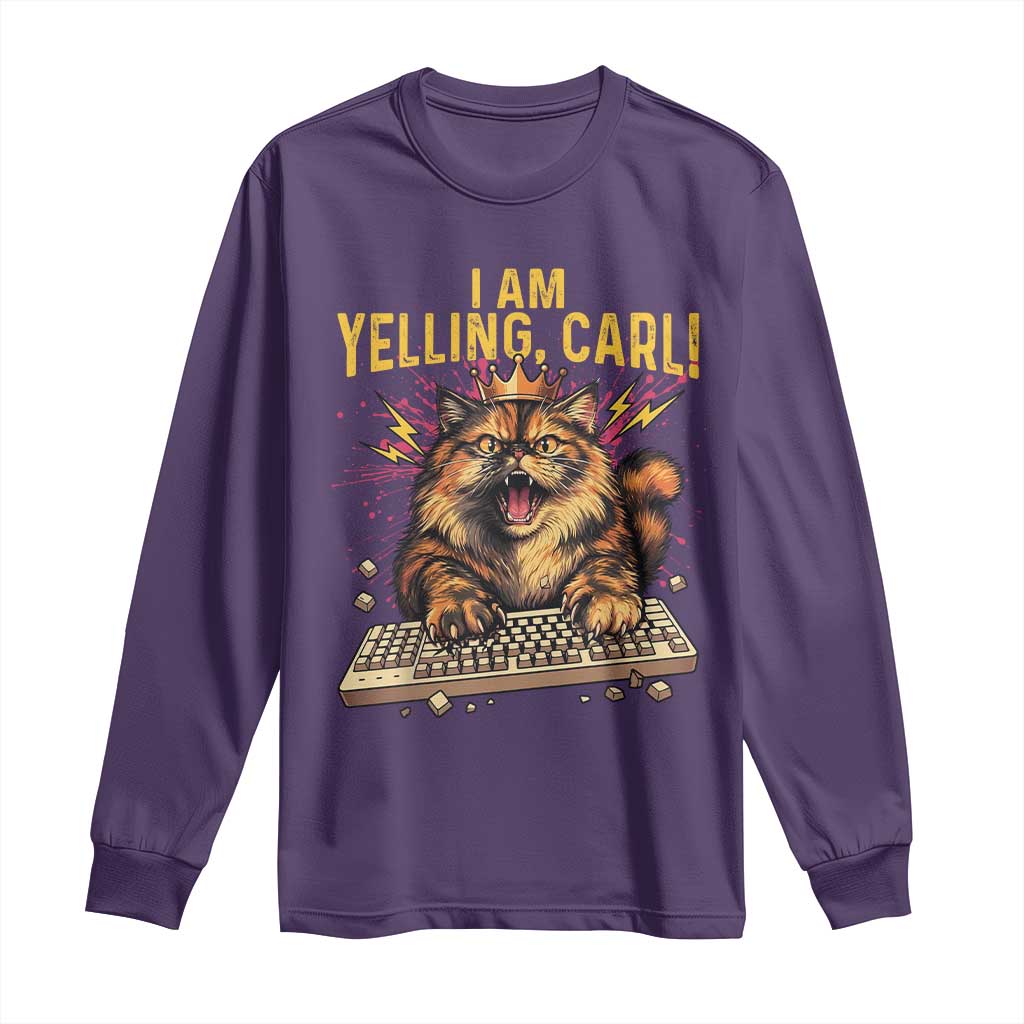 I Am Yelling Carl Graphic Long Sleeve Shirt Funny Angry Cat Typing Keyboard Comic Retro