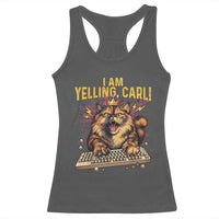 I Am Yelling Carl Graphic Racerback Tank Top Funny Angry Cat Typing Keyboard Comic Retro