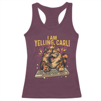 I Am Yelling Carl Graphic Racerback Tank Top Funny Angry Cat Typing Keyboard Comic Retro