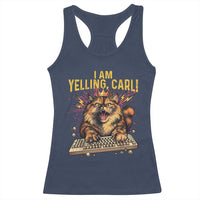I Am Yelling Carl Graphic Racerback Tank Top Funny Angry Cat Typing Keyboard Comic Retro