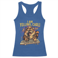 I Am Yelling Carl Graphic Racerback Tank Top Funny Angry Cat Typing Keyboard Comic Retro