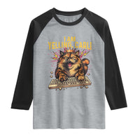 I Am Yelling Carl Graphic Raglan Shirt Funny Angry Cat Typing Keyboard Comic Retro