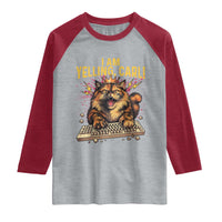I Am Yelling Carl Graphic Raglan Shirt Funny Angry Cat Typing Keyboard Comic Retro