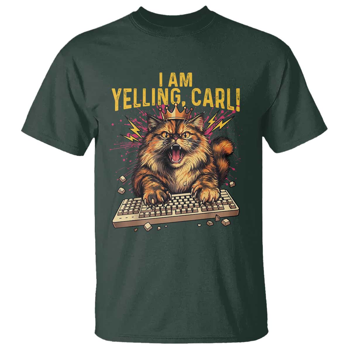 I Am Yelling Carl Graphic T Shirt Funny Angry Cat Typing Keyboard Comic Retro