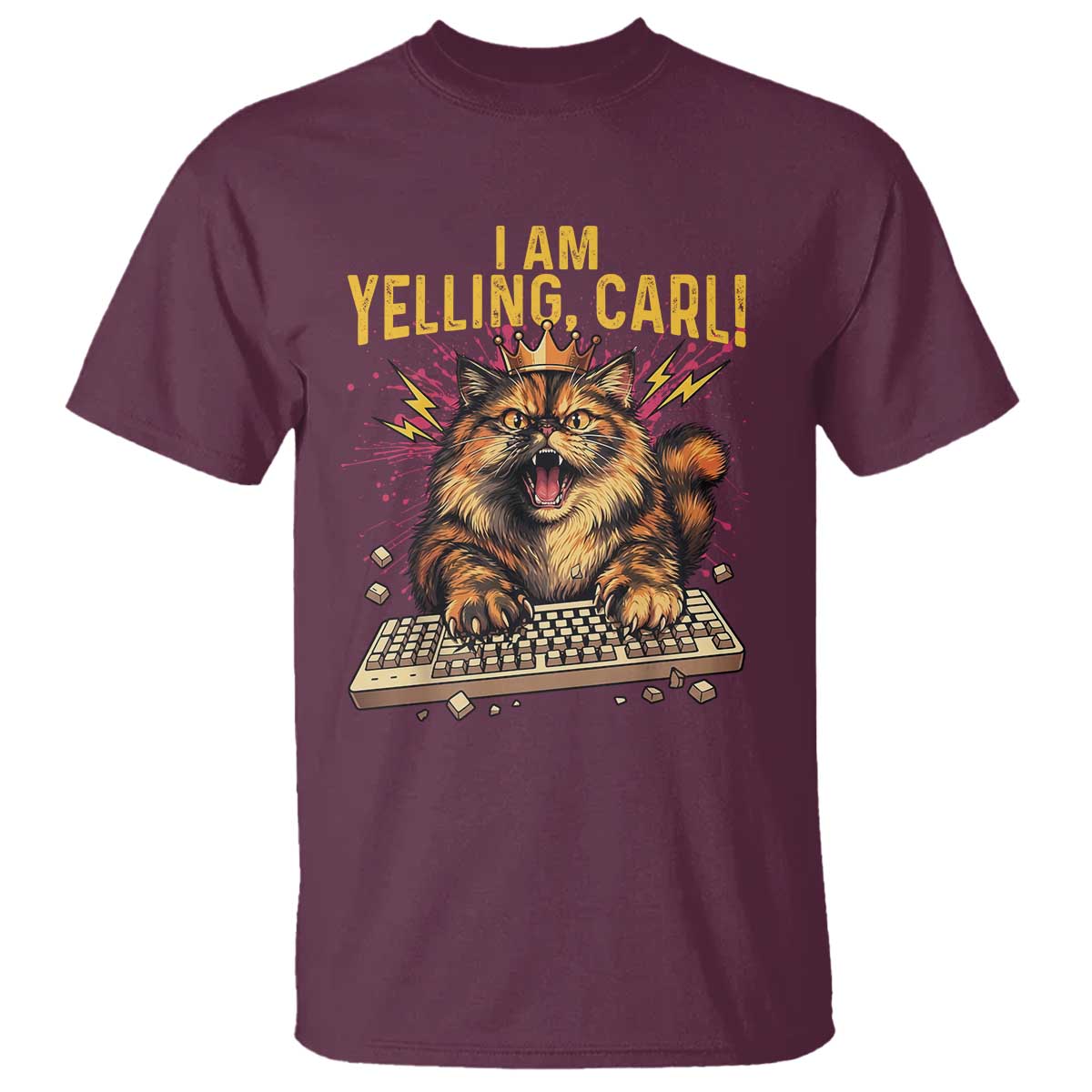 I Am Yelling Carl Graphic T Shirt Funny Angry Cat Typing Keyboard Comic Retro