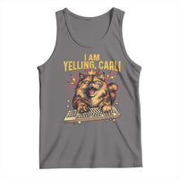 I Am Yelling Carl Graphic Tank Top Funny Angry Cat Typing Keyboard Comic Retro