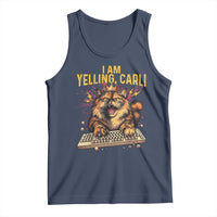 I Am Yelling Carl Graphic Tank Top Funny Angry Cat Typing Keyboard Comic Retro