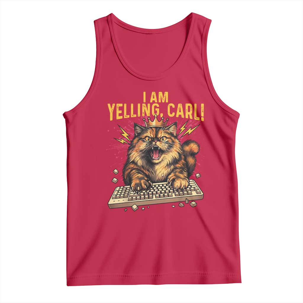 I Am Yelling Carl Graphic Tank Top Funny Angry Cat Typing Keyboard Comic Retro