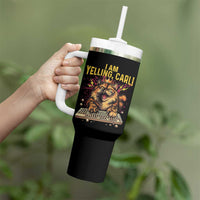 I Am Yelling Carl Graphic Tumbler With Handle Funny Angry Cat Typing Keyboard Comic Retro
