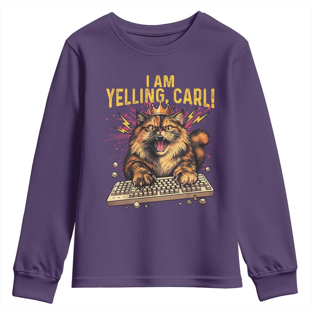 I Am Yelling Carl Graphic Youth Sweatshirt Funny Angry Cat Typing Keyboard Comic Retro