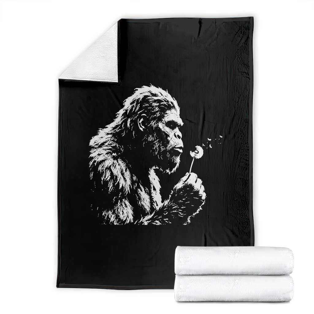 Bigfoot Blowing Dandelion Flower Graphic Throw Blanket Whimsical Sasquatch Profile Artistic Vintage Distressed