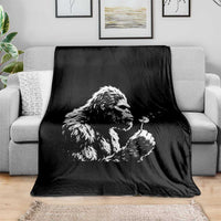 Bigfoot Blowing Dandelion Flower Graphic Throw Blanket Whimsical Sasquatch Profile Artistic Vintage Distressed
