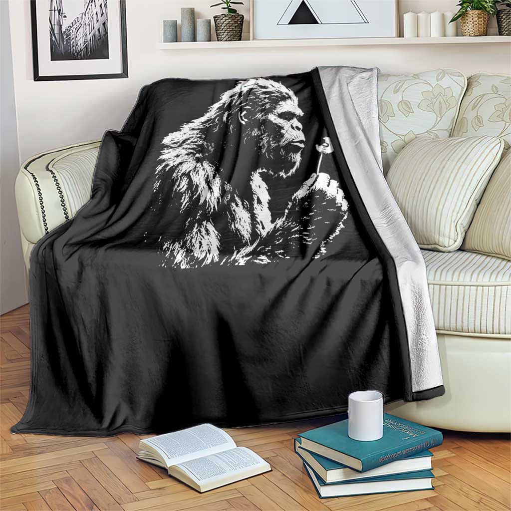 Bigfoot Blowing Dandelion Flower Graphic Throw Blanket Whimsical Sasquatch Profile Artistic Vintage Distressed