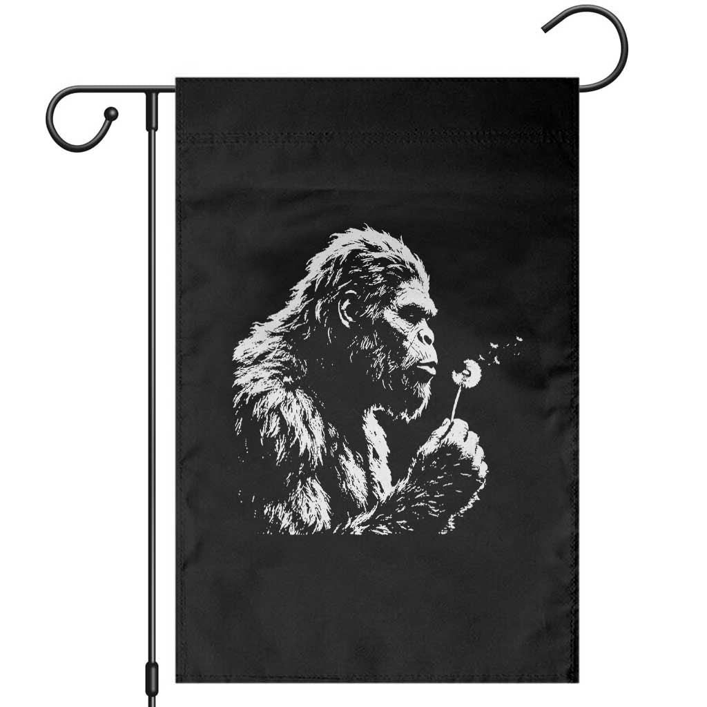 Bigfoot Blowing Dandelion Flower Graphic Garden Flag Whimsical Sasquatch Profile Artistic Vintage Distressed