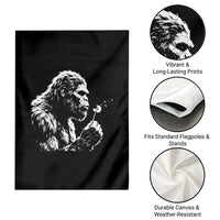 Bigfoot Blowing Dandelion Flower Graphic Garden Flag Whimsical Sasquatch Profile Artistic Vintage Distressed